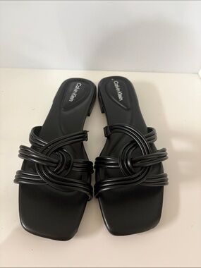 Calvin Klein Black Knotted Multi-Strap Slide Sandals